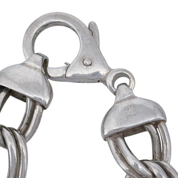 Vintage Italy Sterling Silver 925 Double Link Chain Bracelet 7.25" - Picture 3 of 7